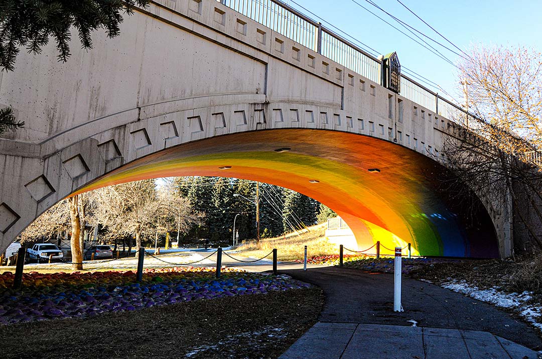 Bridge painted with rainbow colours